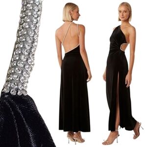 Ever New Costanza Diamante Velvet Gown Black Maxi Long Evening Dress Slit 8